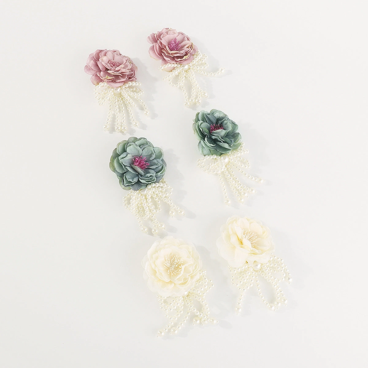 Wholesale Flower Pearl Bow Tassel Earrings