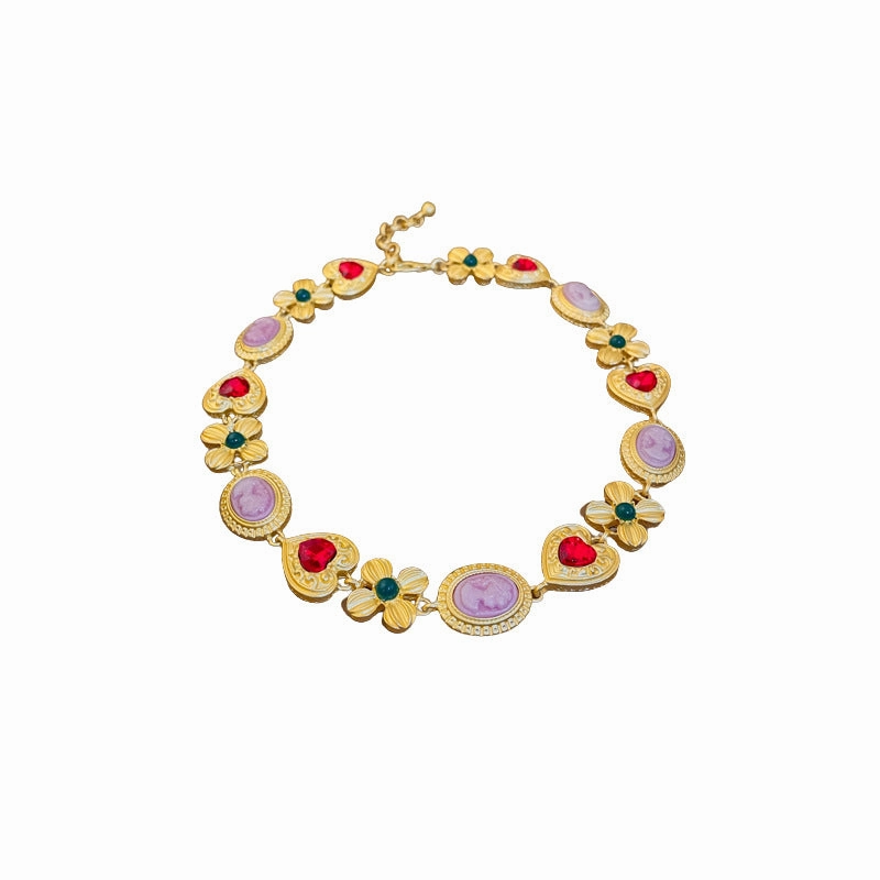 Wholesale Flower Portrait Diamond Heart Alloy Bracelet