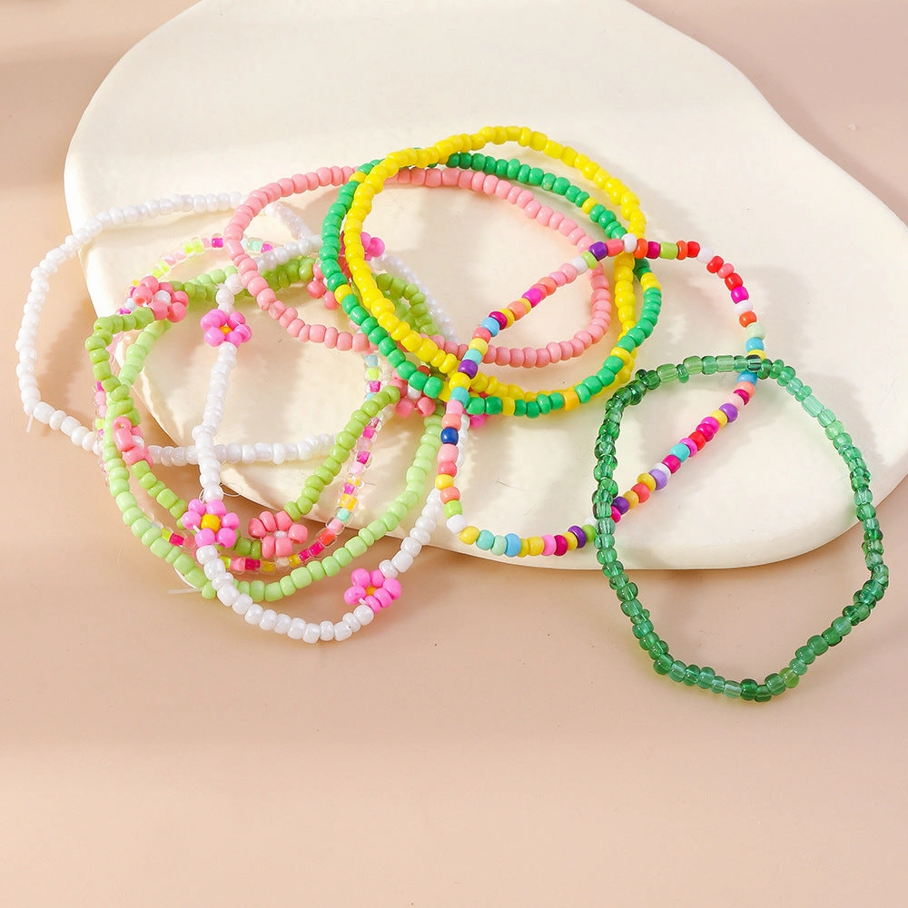 Wholesale Flower Rice Beads Resin Bracelet Set