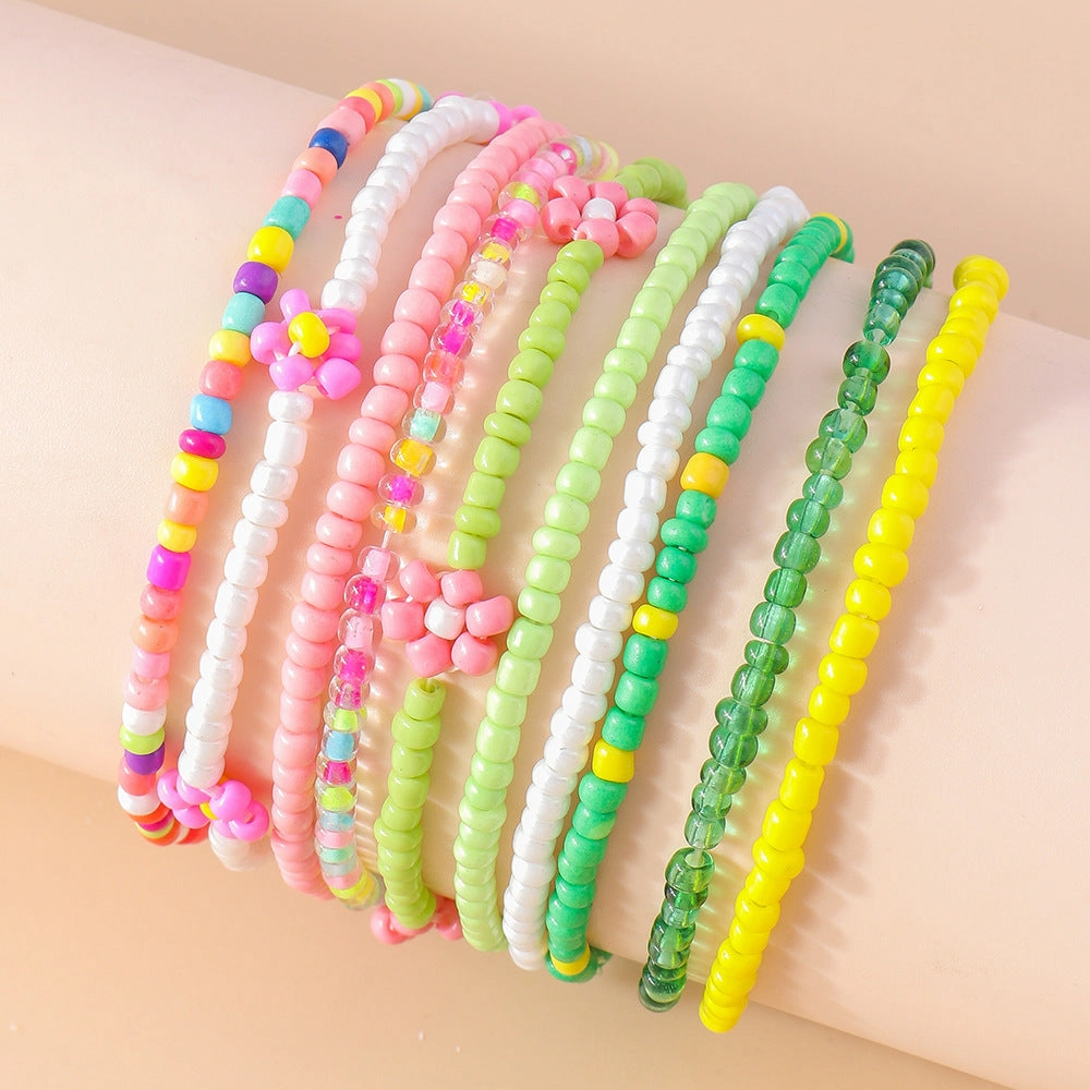 Wholesale Flower Rice Beads Resin Bracelet Set