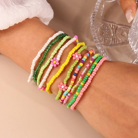 Wholesale Flower Rice Beads Resin Bracelet Set