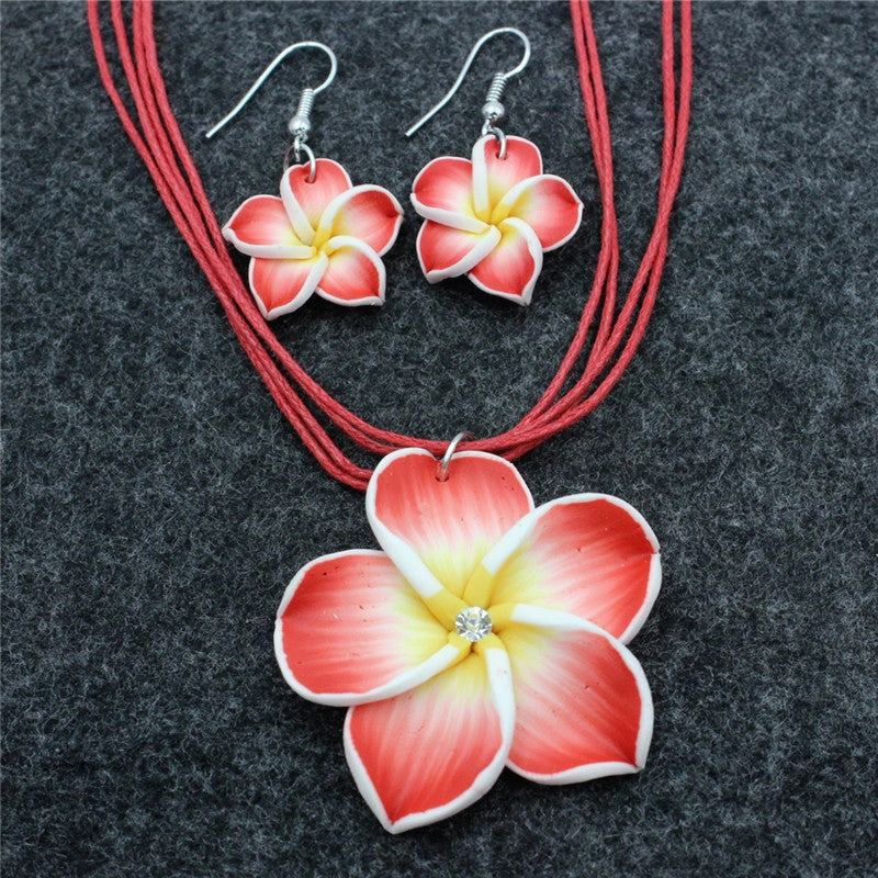 Wholesale Flower Smoky Earrings Necklace Jewelry Set