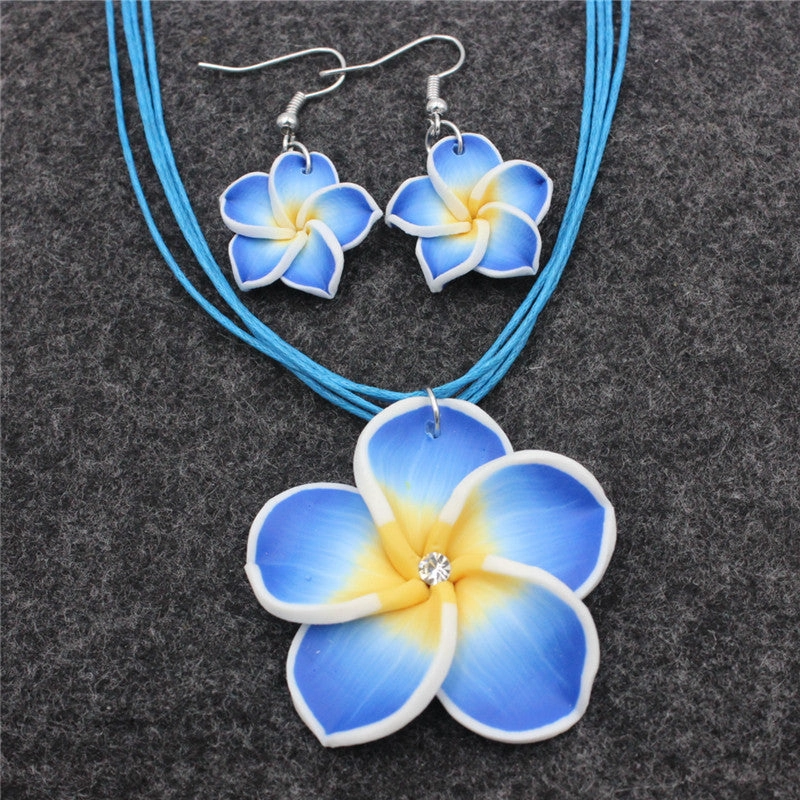 Wholesale Flower Smoky Earrings Necklace Jewelry Set