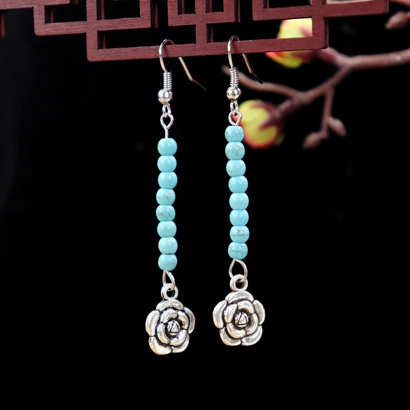 Wholesale Flower Tassel Alloy Earrings