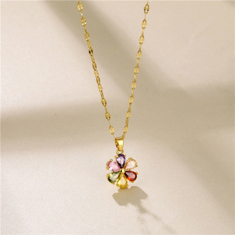 Wholesale flower titanium steel zircon necklace clavicle chain