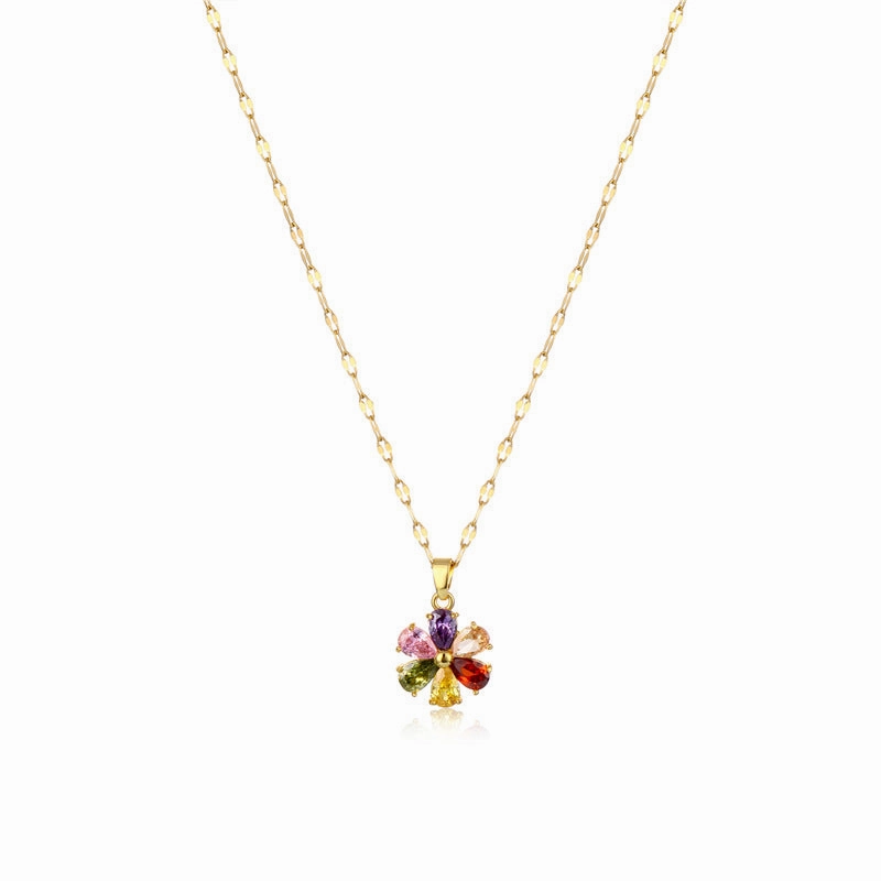 Wholesale flower titanium steel zircon necklace clavicle chain