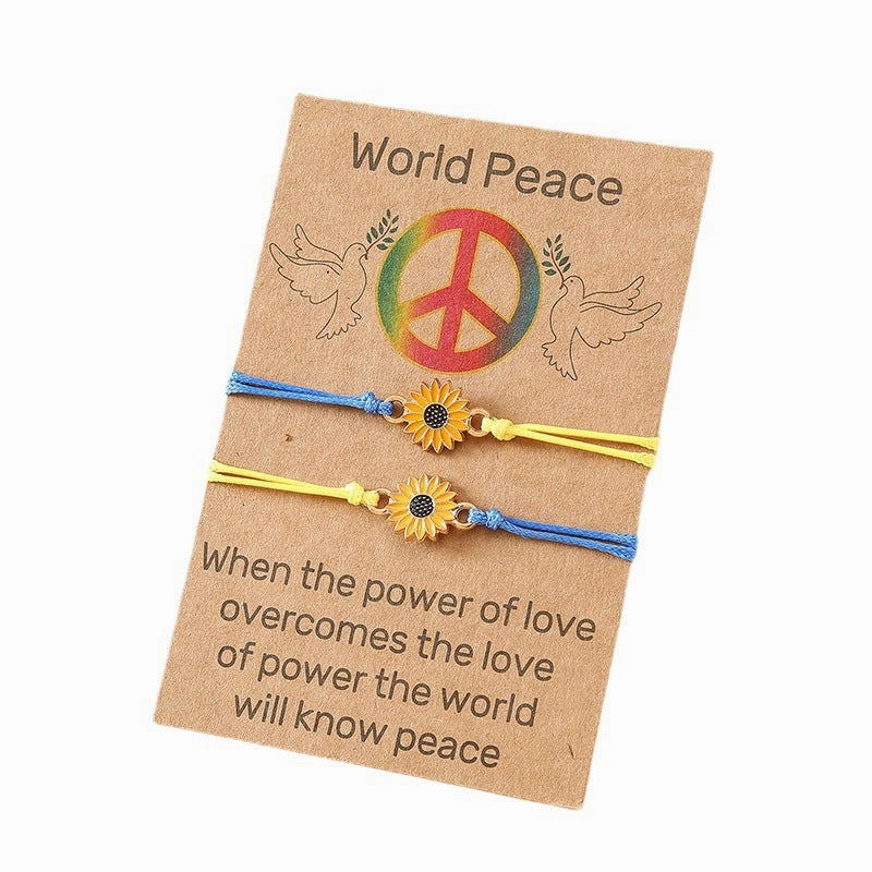 Wholesale Flower Ukrainian Flag Hand Made Alloy Bracelet