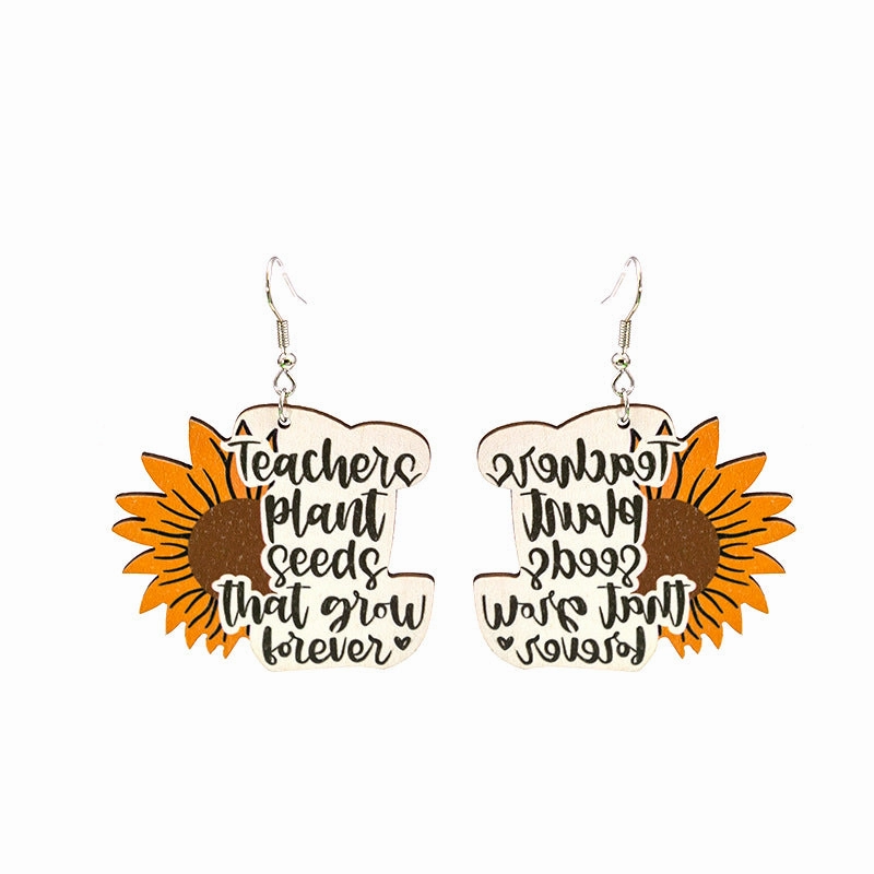 Wholesale Flower Wooden Pencil Alphabet Earrings