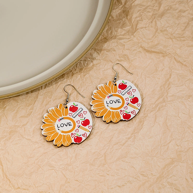 Wholesale Flower Wooden Pencil Alphabet Earrings