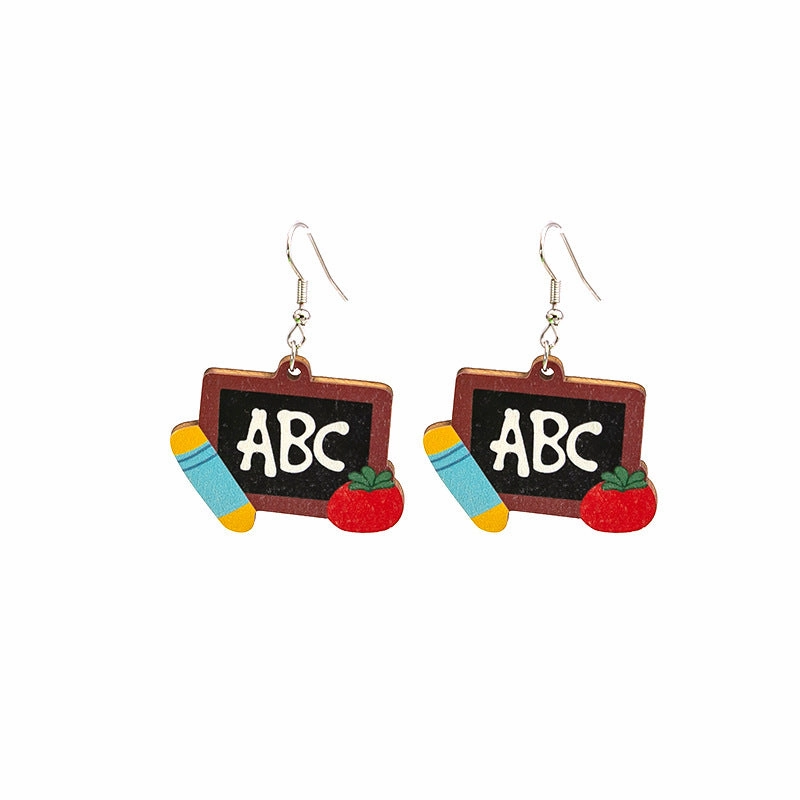 Wholesale Flower Wooden Pencil Alphabet Earrings