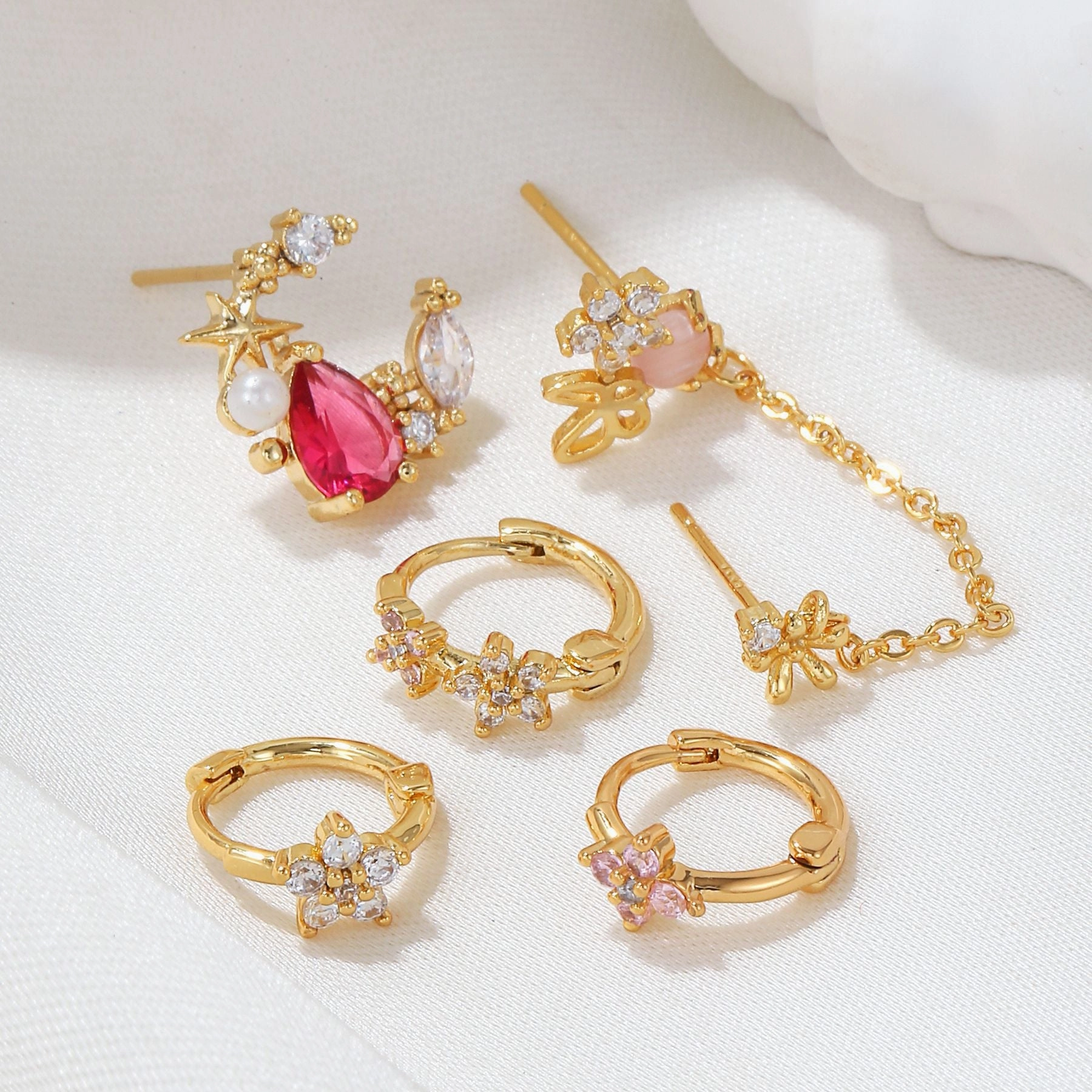 Wholesale Flower Zircon Set Earrings Copper