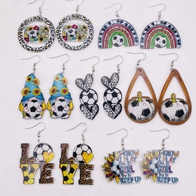 Wholesale Football Acrylic Earrings Heart U Shape Leopard Print Earrings