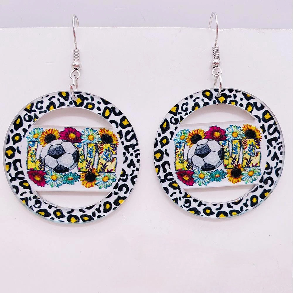 Wholesale Football Acrylic Earrings Heart U Shape Leopard Print Earrings