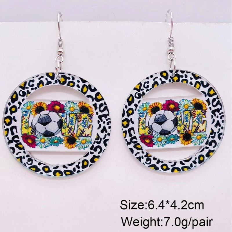 Wholesale Football Leopard Print Acrylic Earrings
