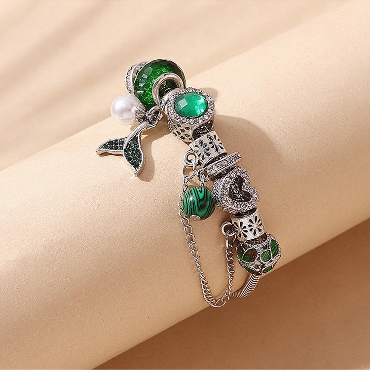 Wholesale Forest Green Girly Mermaid Beaded Pearl Bracelet