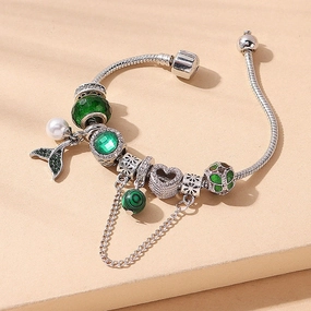 Wholesale Forest Green Girly Mermaid Beaded Pearl Bracelet
