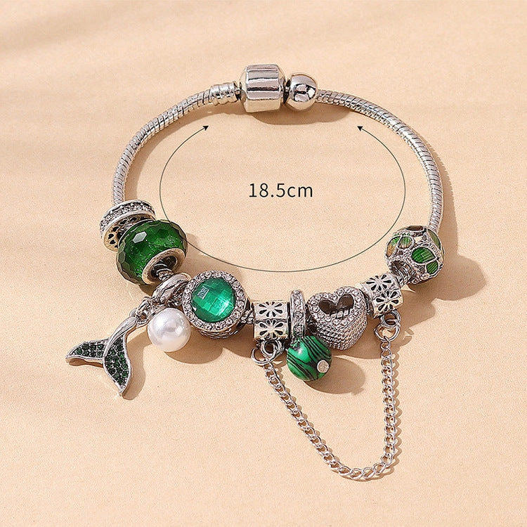 Wholesale Forest Green Girly Mermaid Beaded Pearl Bracelet