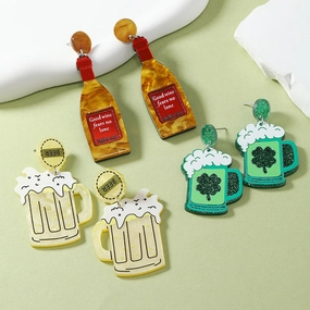 Wholesale Four Leaf Clover Beer Mug Acrylic Earrings