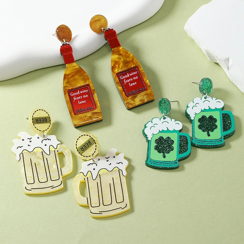 Wholesale Four Leaf Clover Beer Mug Acrylic Earrings
