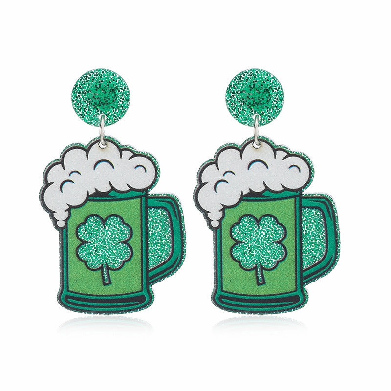 Wholesale Four Leaf Clover Beer Mug Acrylic Earrings