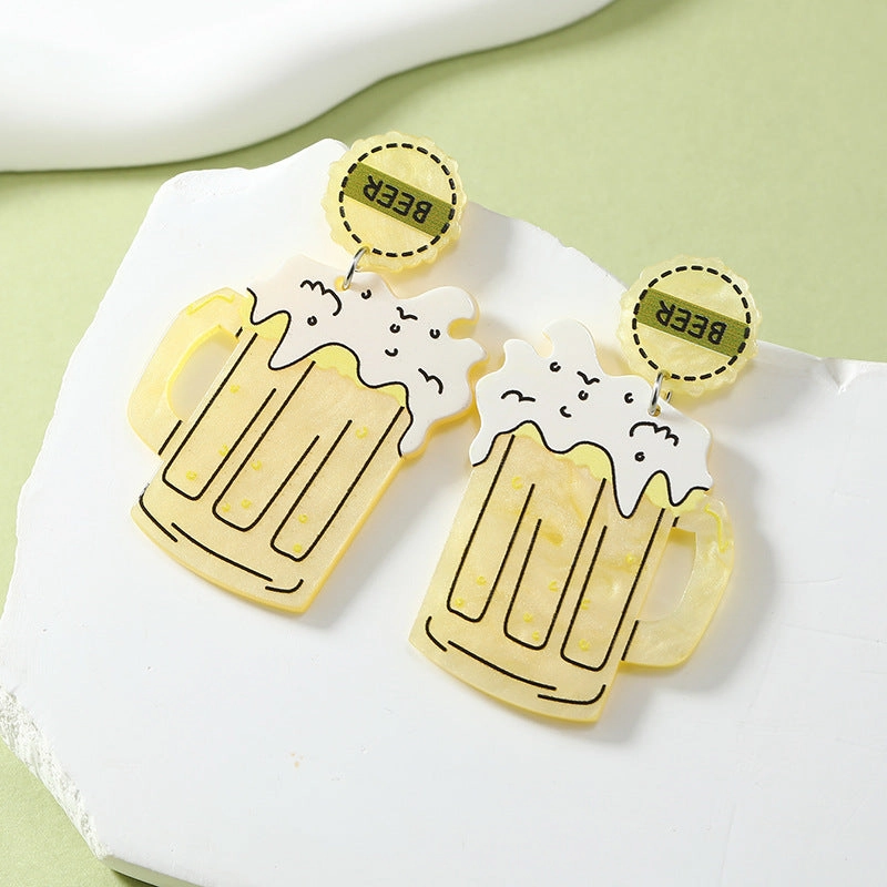 Wholesale Four Leaf Clover Beer Mug Acrylic Earrings