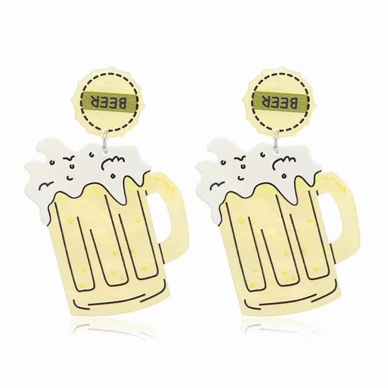 Wholesale Four Leaf Clover Beer Mug Acrylic Earrings