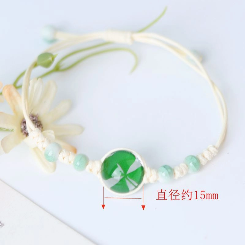 Wholesale Four Leaf Clover Dried Flowers Hand Woven Bracelet