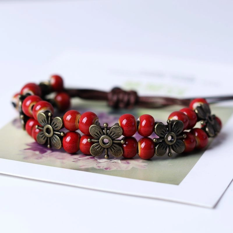 Wholesale Four Leaf Clover Fully Hand Woven Bead Chain Bracelet