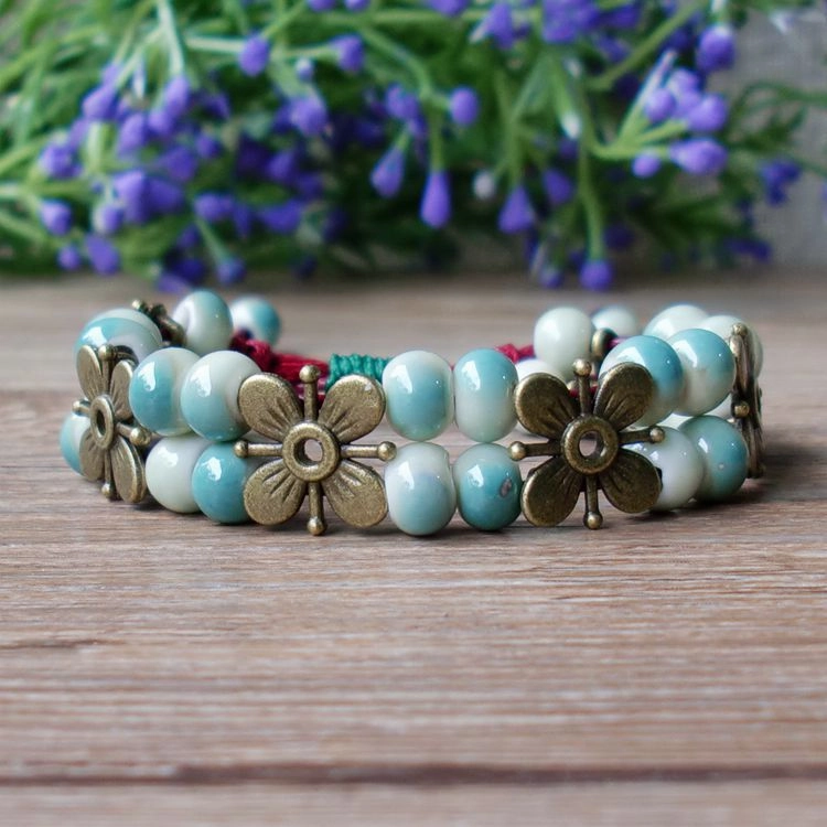 Wholesale Four Leaf Clover Fully Hand Woven Bead Chain Bracelet
