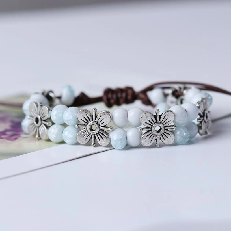 Wholesale Four Leaf Clover Fully Hand Woven Bead Chain Bracelet