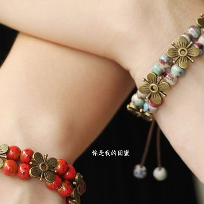 Wholesale Four Leaf Clover Fully Hand Woven Bead Chain Bracelet