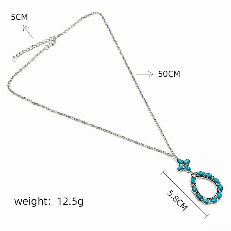 Wholesale Four Leaf Clover Turquoise Alloy Cross Chain Pendant Necklace