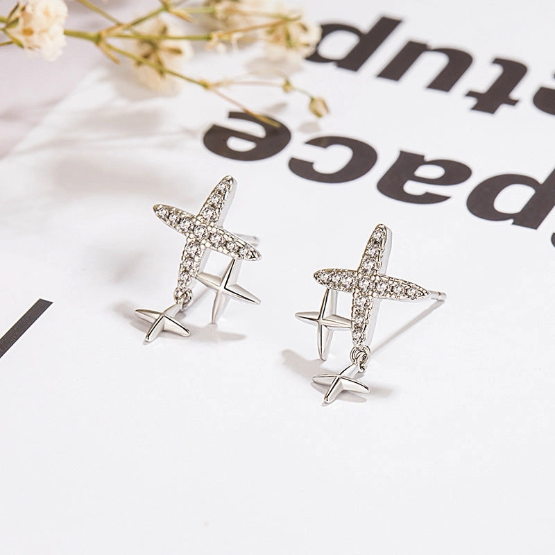 Wholesale Four Pointed Star Diamond Copper Earrings