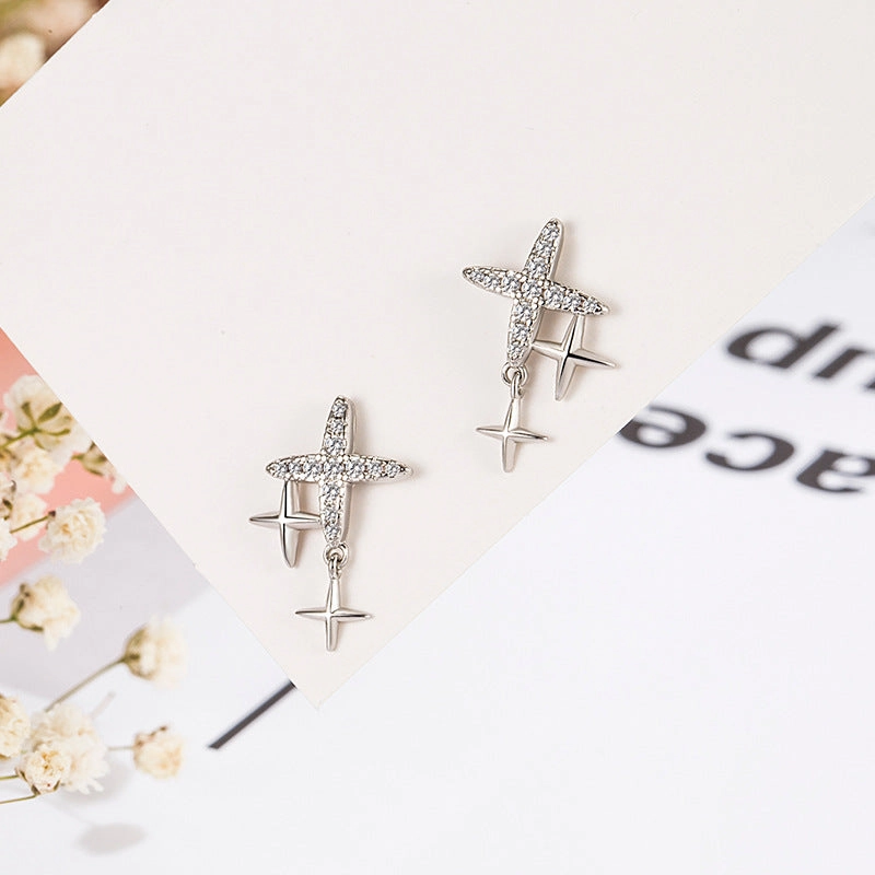 Wholesale Four Pointed Star Diamond Copper Earrings