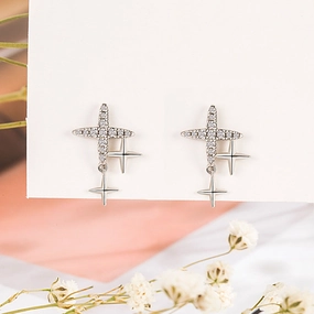 Wholesale Four Pointed Star Diamond Copper Earrings