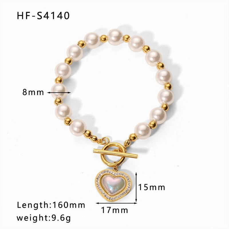 Wholesale French Baroque Pearl Love Titanium Steel Bracelet