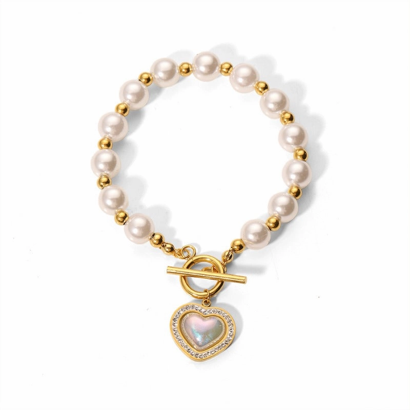 Wholesale French Baroque Pearl Love Titanium Steel Bracelet