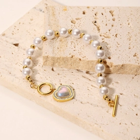 Wholesale French Baroque Pearl Love Titanium Steel Bracelet