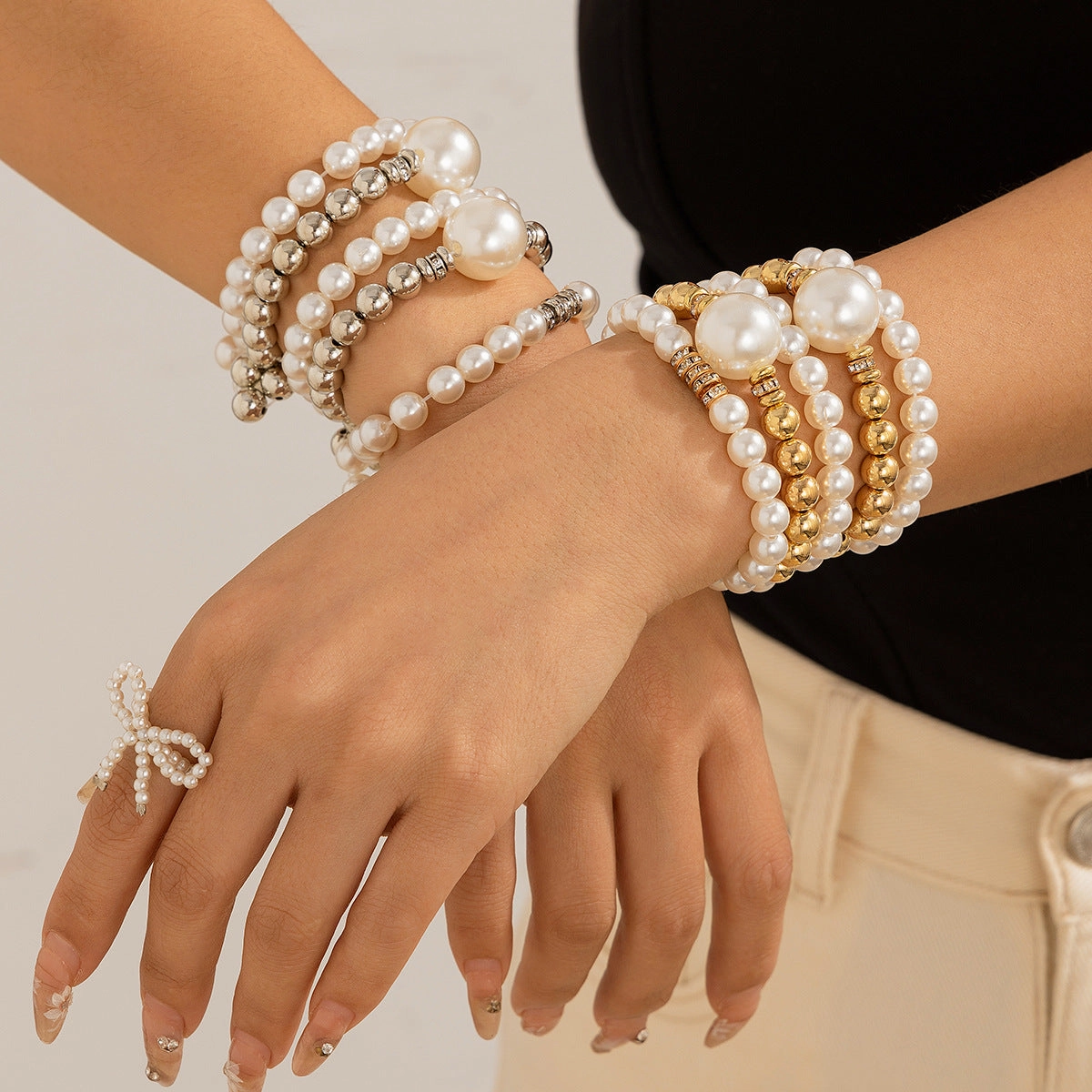 Wholesale French Beaded Bracelet Set Temperament Large Round Beads Inlaid Bracelet Jewelry