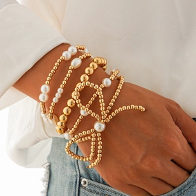 Wholesale French Beaded Bracelet Set Temperament Large Round Beads Inlaid Bracelet Jewelry