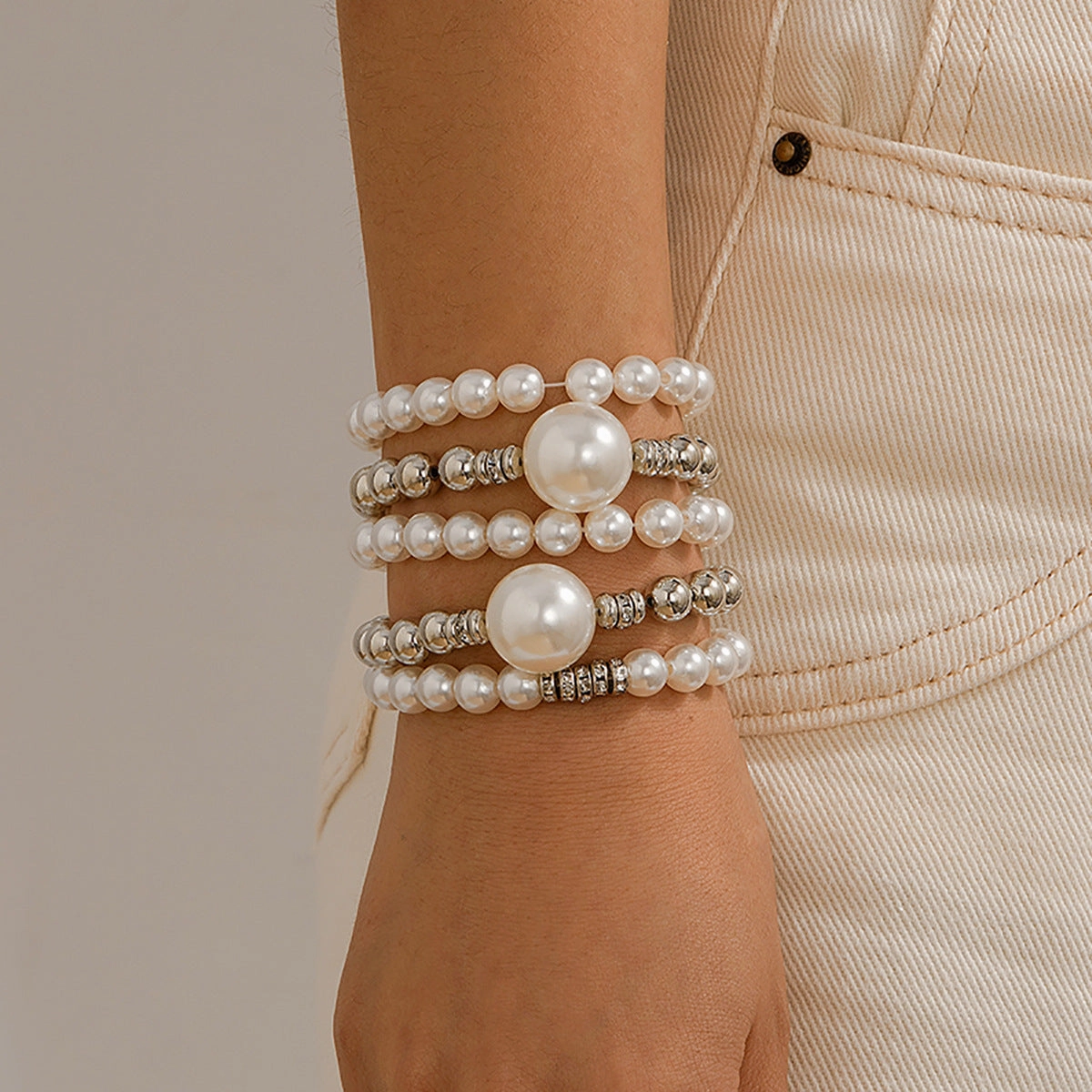 Wholesale French Beaded Bracelet Set Temperament Large Round Beads Inlaid Bracelet Jewelry