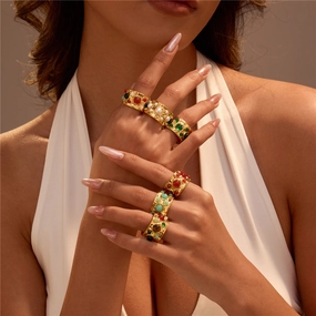 Wholesale French court style multi-gemstone open retro ring