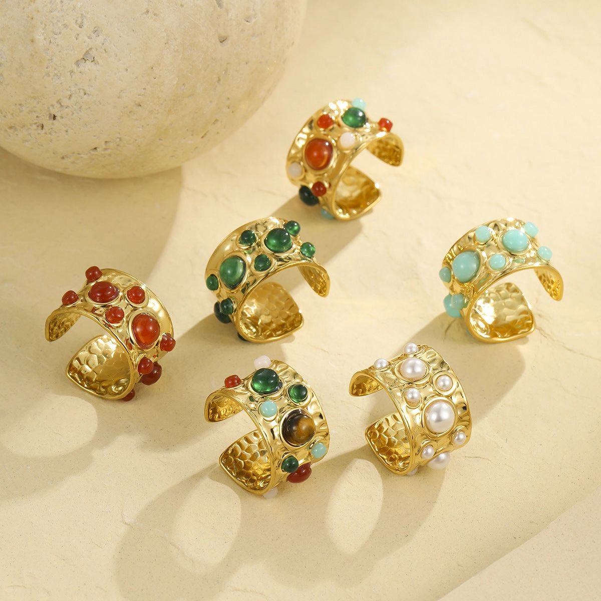 Wholesale French court style multi-gemstone open retro ring