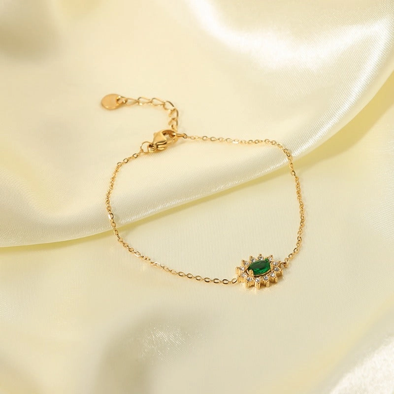 Wholesale French Elegant Geometric Lace Stainless Steel Bracelet with Green Zirconia