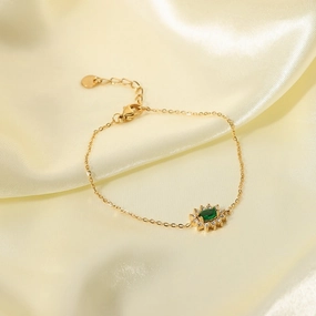 Wholesale French Elegant Geometric Lace Stainless Steel Bracelet with Green Zirconia