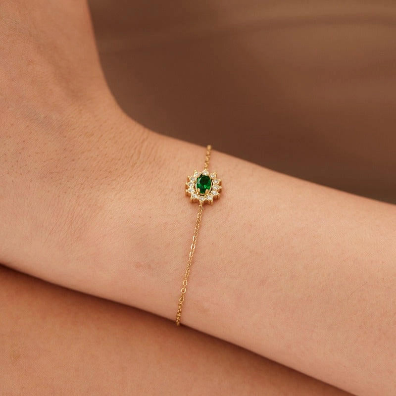 Wholesale French Elegant Geometric Lace Stainless Steel Bracelet with Green Zirconia