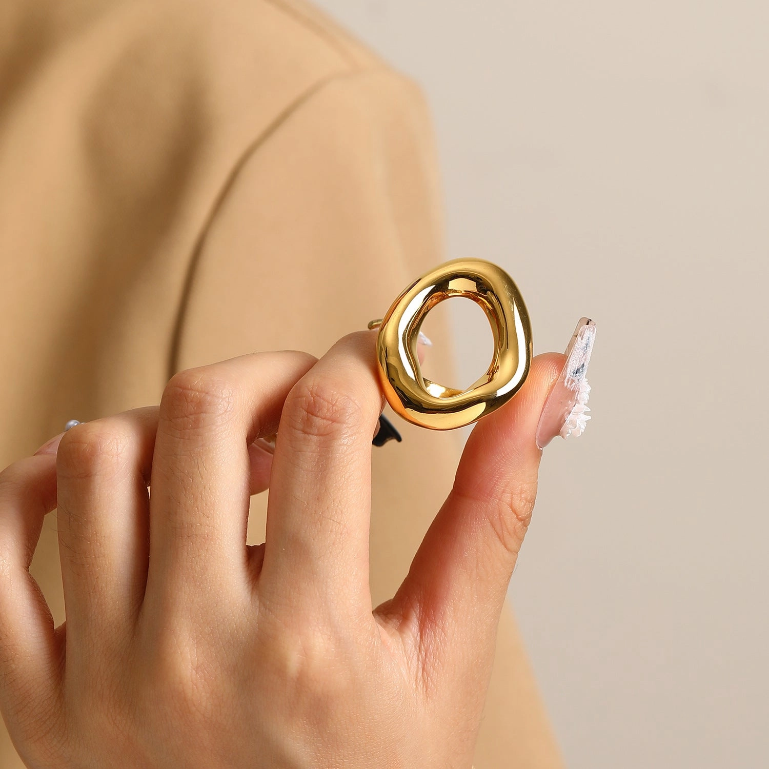 Wholesale French Irregular Titanium Steel 18k Gold Plated Ring
