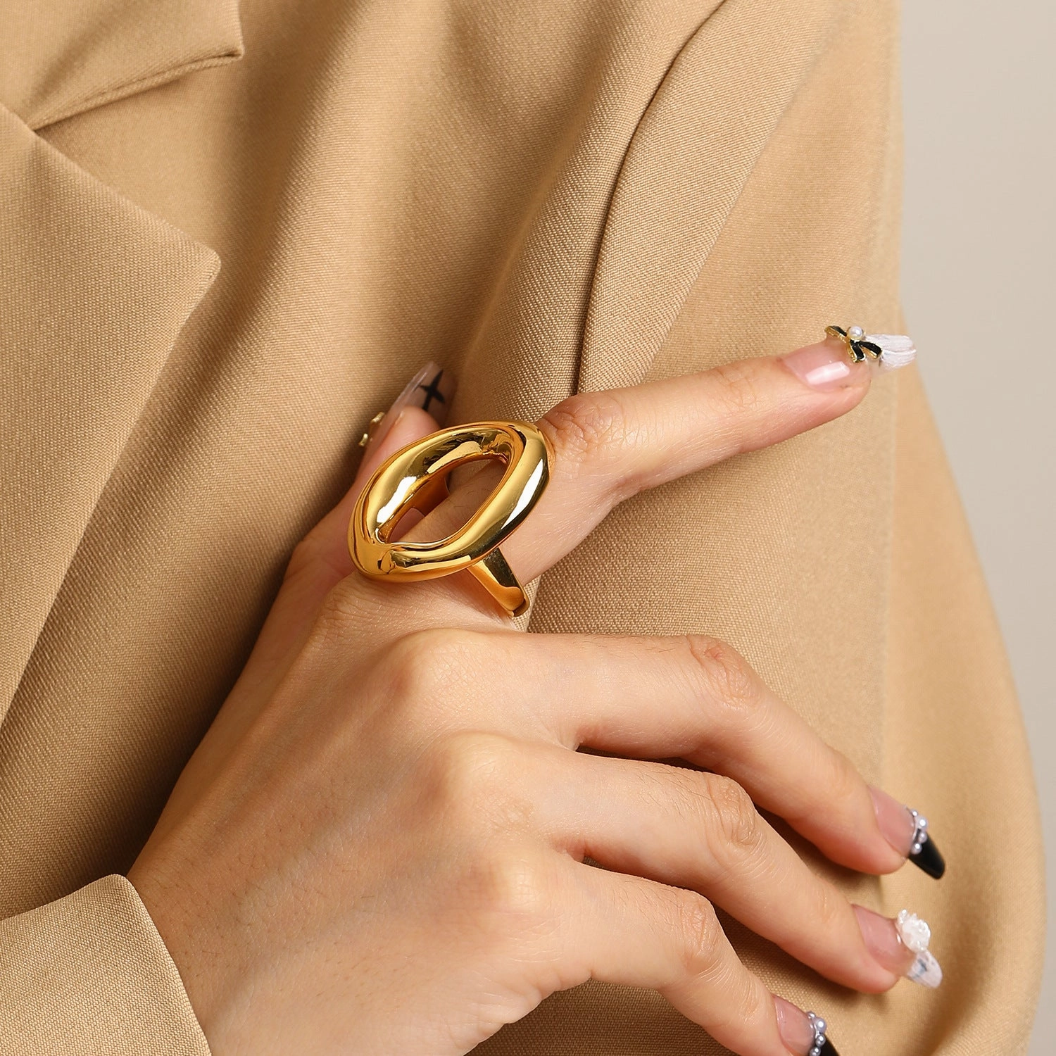 Wholesale French Irregular Titanium Steel 18k Gold Plated Ring