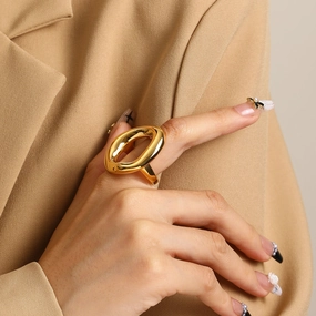 Wholesale French Irregular Titanium Steel 18k Gold Plated Ring