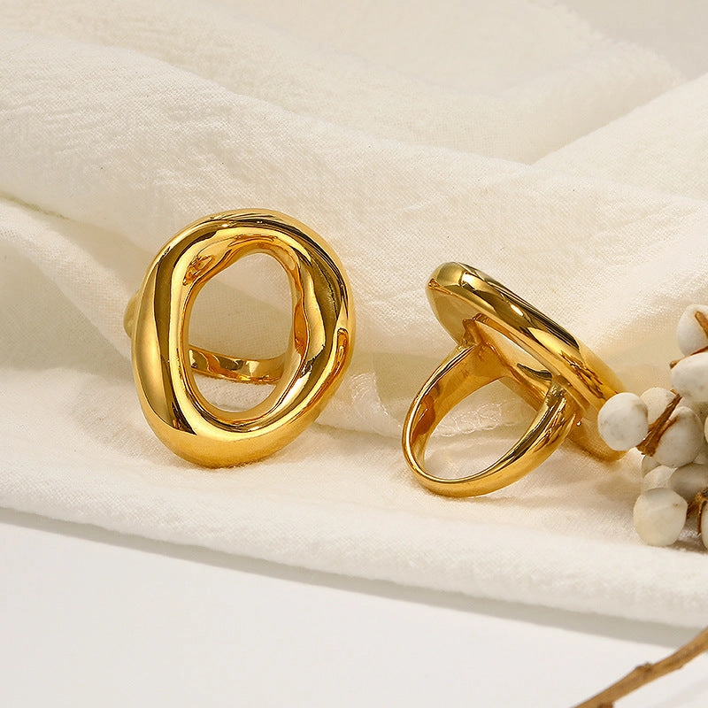 Wholesale French Irregular Titanium Steel 18k Gold Plated Ring